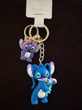 Blue Stitch Bag Charm Keychain with Mini Charm